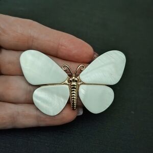 Elegant Mother Of Pearl Gold and White Butterfly Brooch